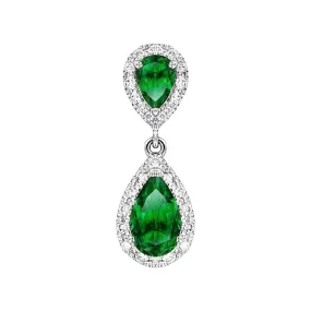 0.42ct Emerald & Diamond Drop Pendant | 18K White Gold