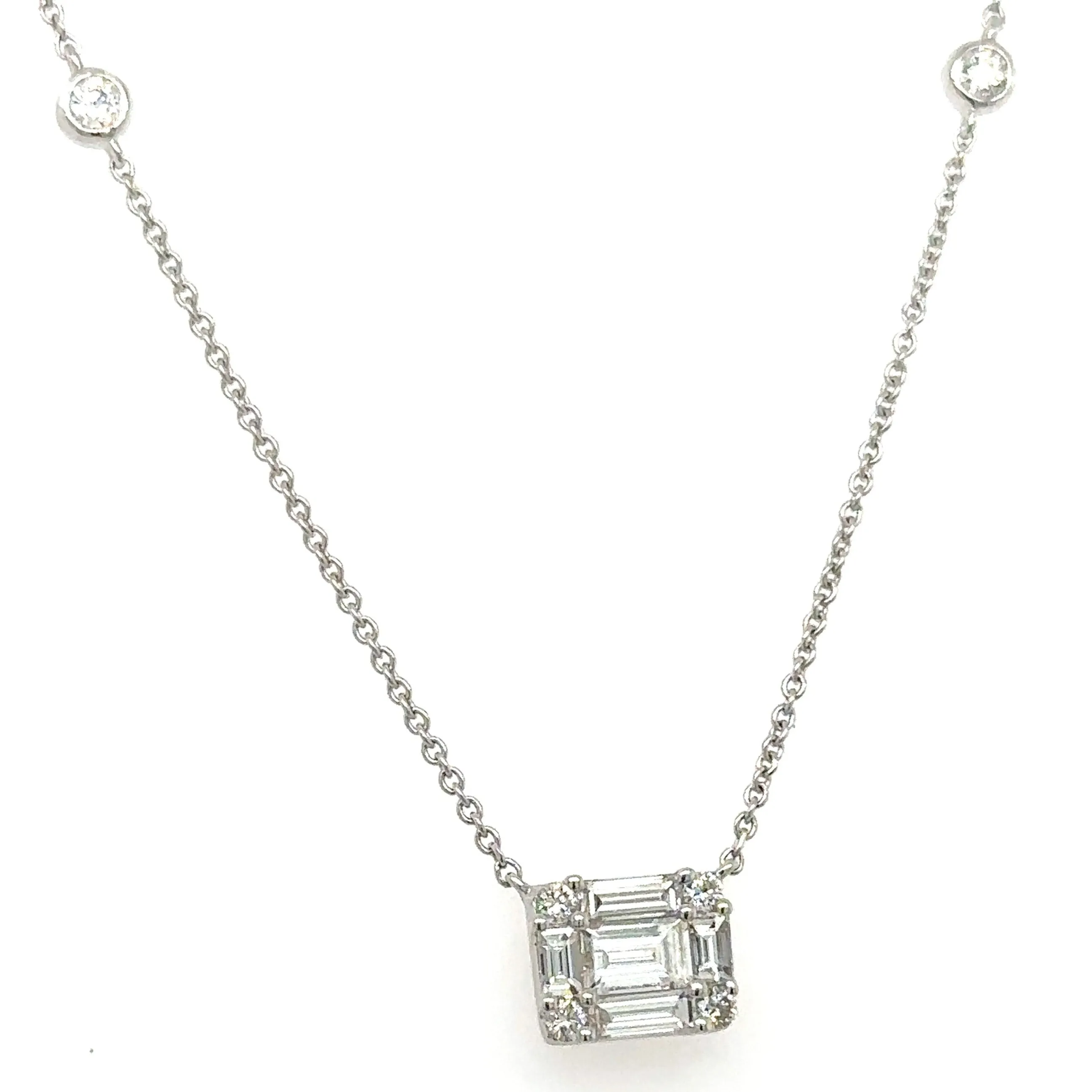 0.55ct tw Ladies Diamond Invisible-set Rounds & Baguette Diamonds Pendant Necklace