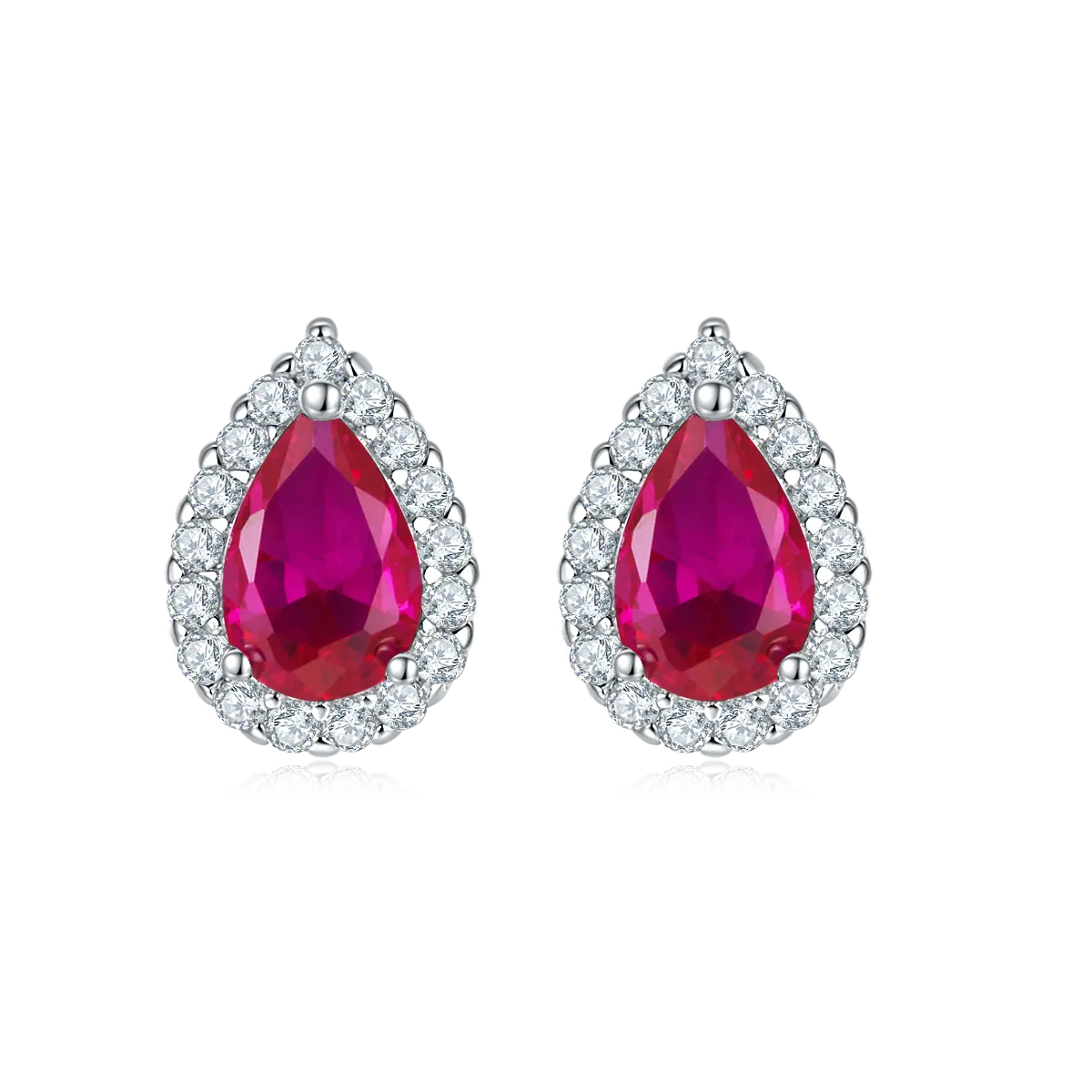 1.0 Carat Pear-Shaped Lab-Created Gemstone Halo Stud Earrings in S925 Silver with Platinum Plating