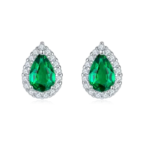 1.0 Carat Pear-Shaped Lab-Created Gemstone Halo Stud Earrings in S925 Silver with Platinum Plating