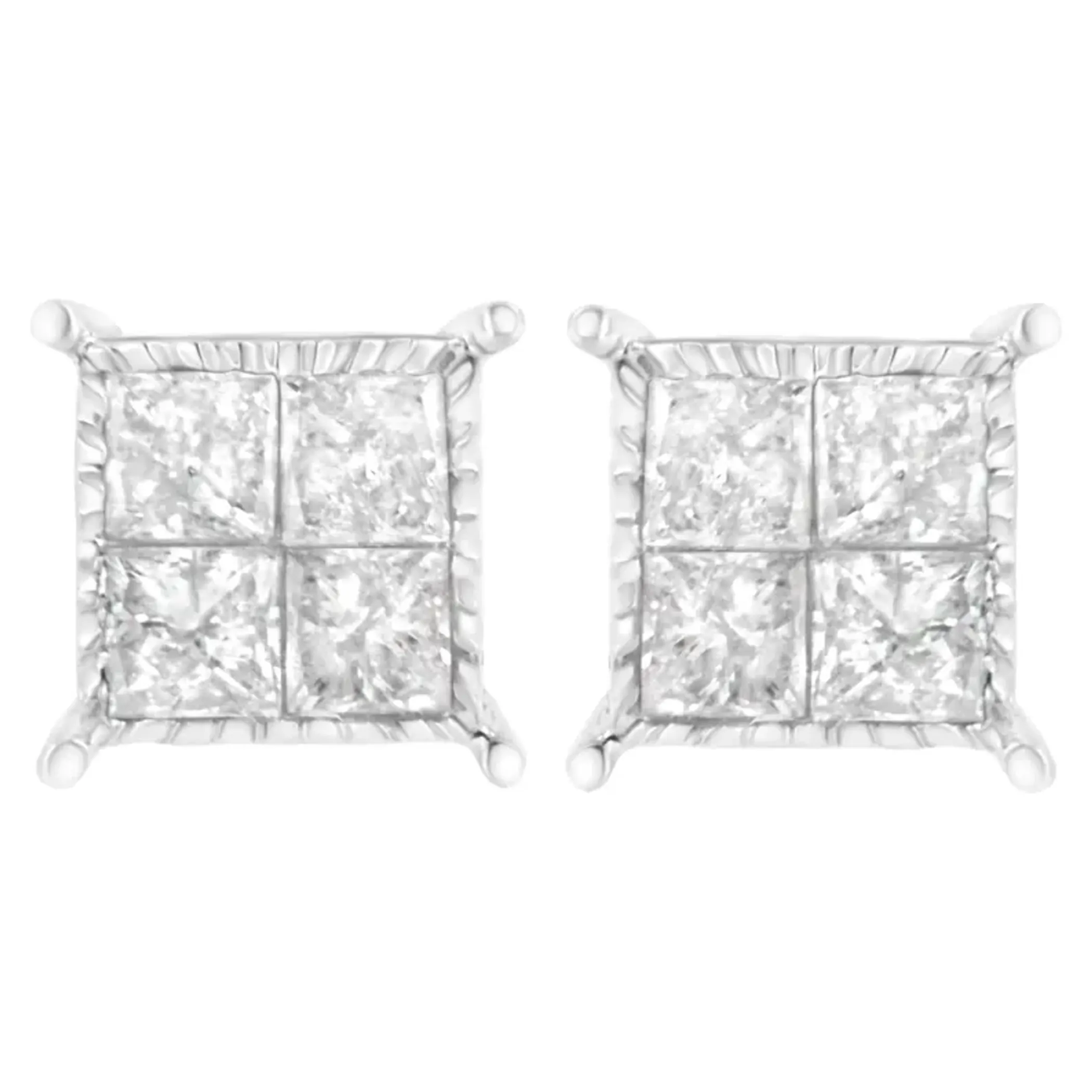 10K White Gold Square Earrings with Princess Cut Diamond (3/4 cttw, I-J Color, I2-I3 Clarity)