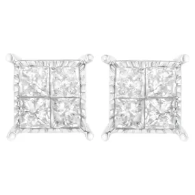 10K White Gold Square Earrings with Princess Cut Diamond (3/4 cttw, I-J Color, I2-I3 Clarity)