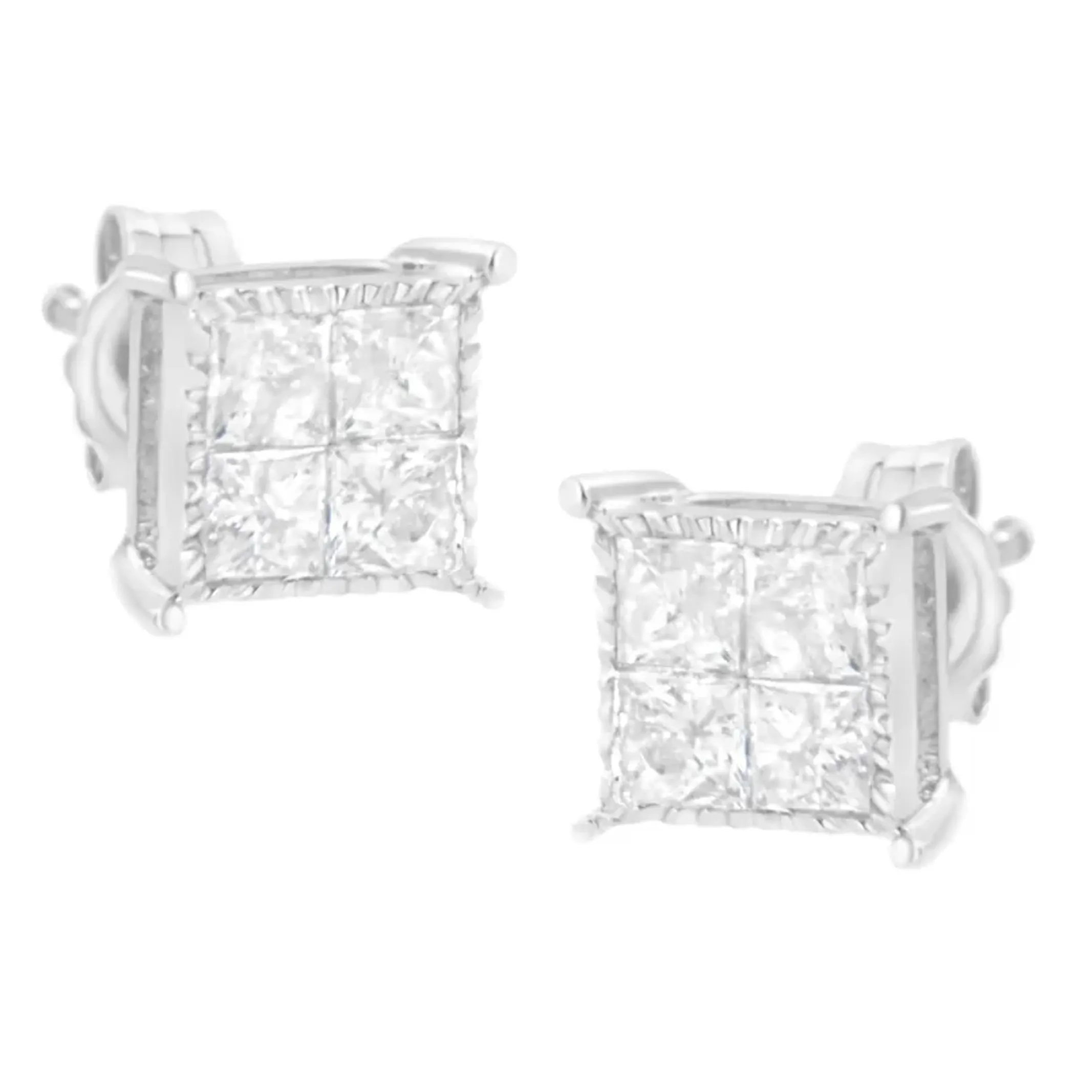 10K White Gold Square Earrings with Princess Cut Diamond (3/4 cttw, I-J Color, I2-I3 Clarity)
