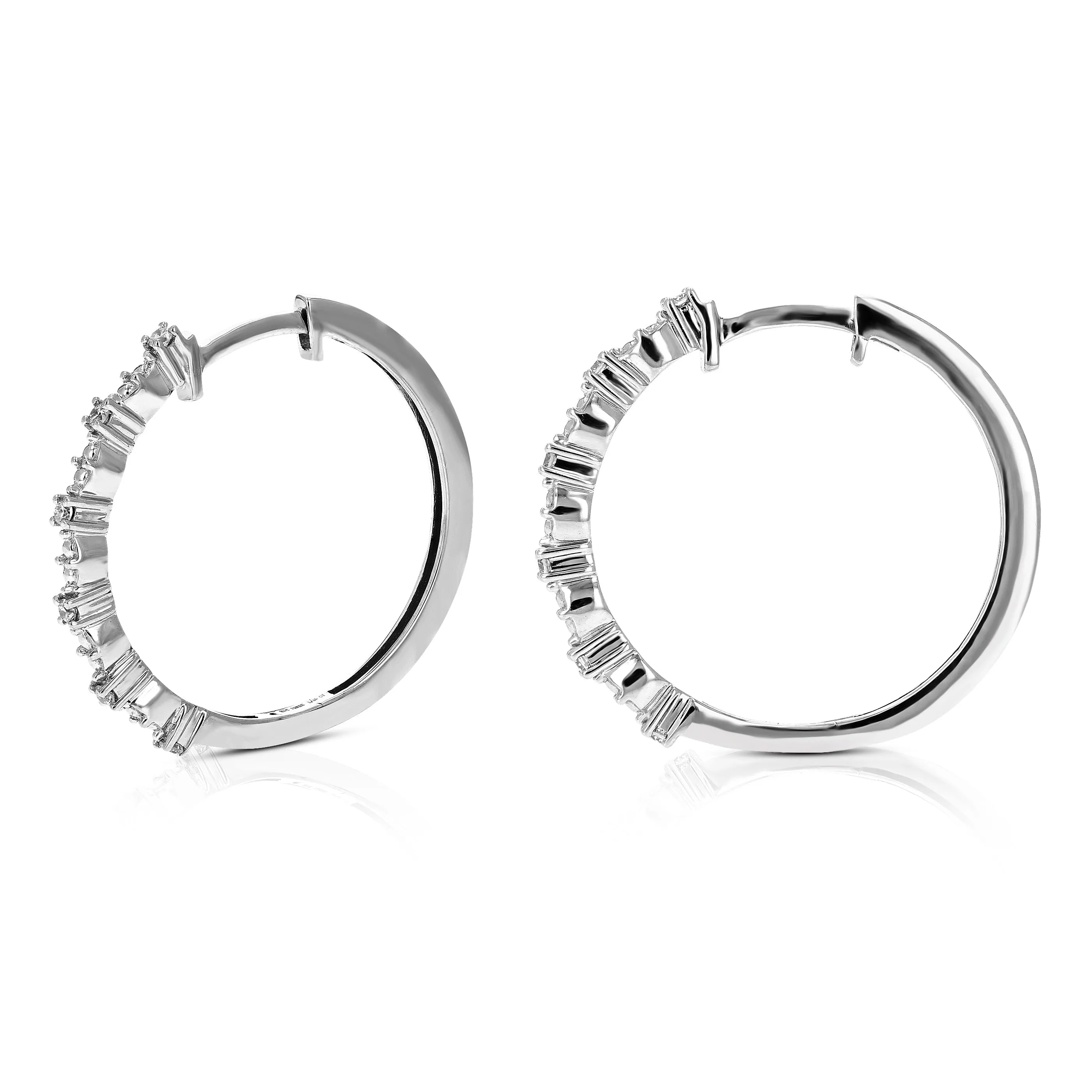1/10 cttw Diamond Hoop Earrings for Women, Round Lab Grown Diamond Earrings in .925 Sterling Silver, Prong Setting, 3/4 Inch