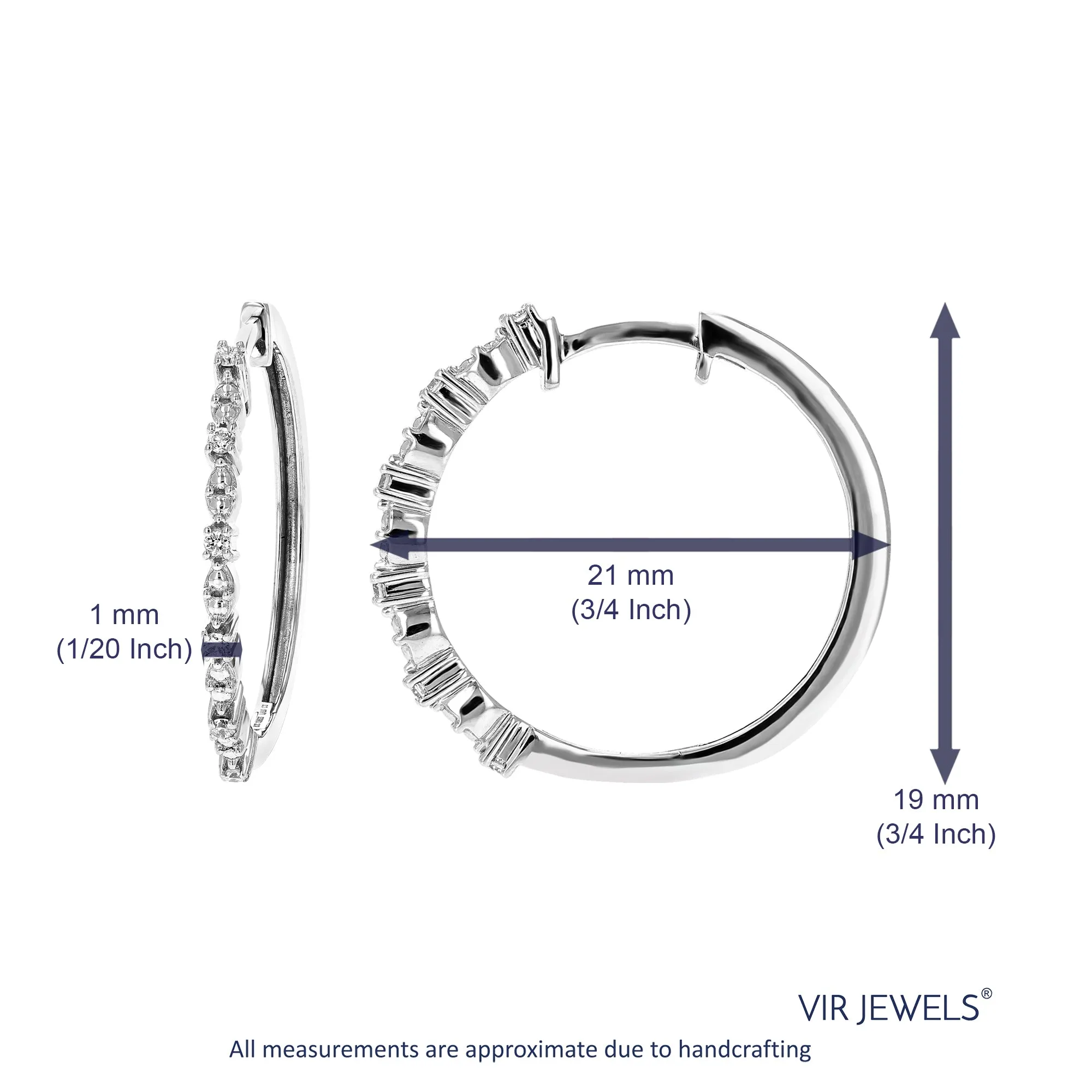 1/10 cttw Diamond Hoop Earrings for Women, Round Lab Grown Diamond Earrings in .925 Sterling Silver, Prong Setting, 3/4 Inch