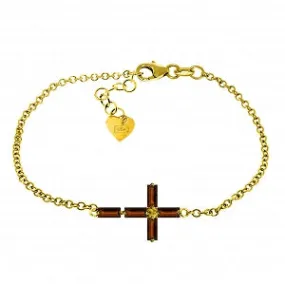 1.15 Carat 14K Solid Yellow Gold Horizontal Cross Garnet Bracelet