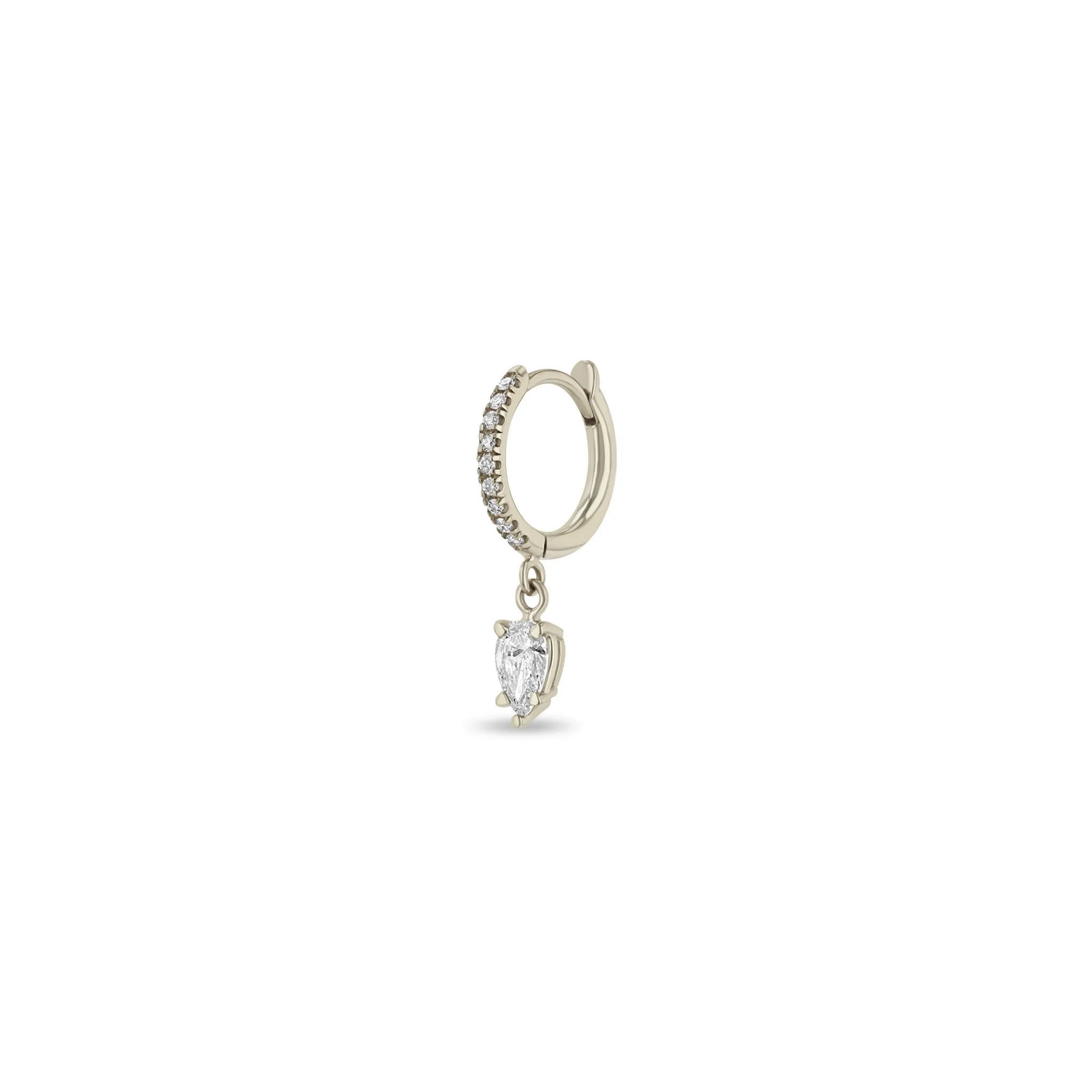 14k Dangling Pear Diamond Small Pavé Diamond Hinge Huggie Hoops