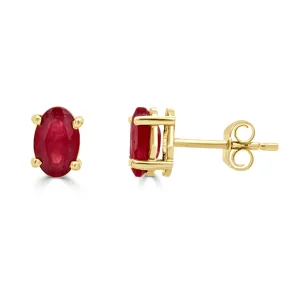 14k Gold & Red Ruby Oval Stud Earrings - 0.68ct