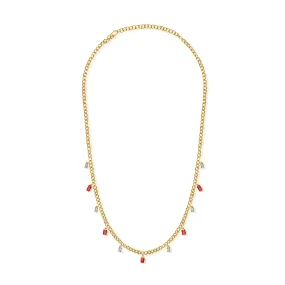 14K Gold Diamond and Ruby Station Baguette Necklace