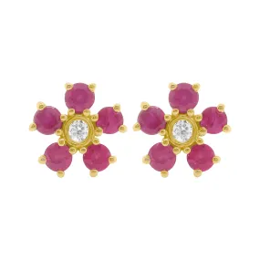 14K GOLD DIAMOND AND RUBY STELLA FLOWER STUDS