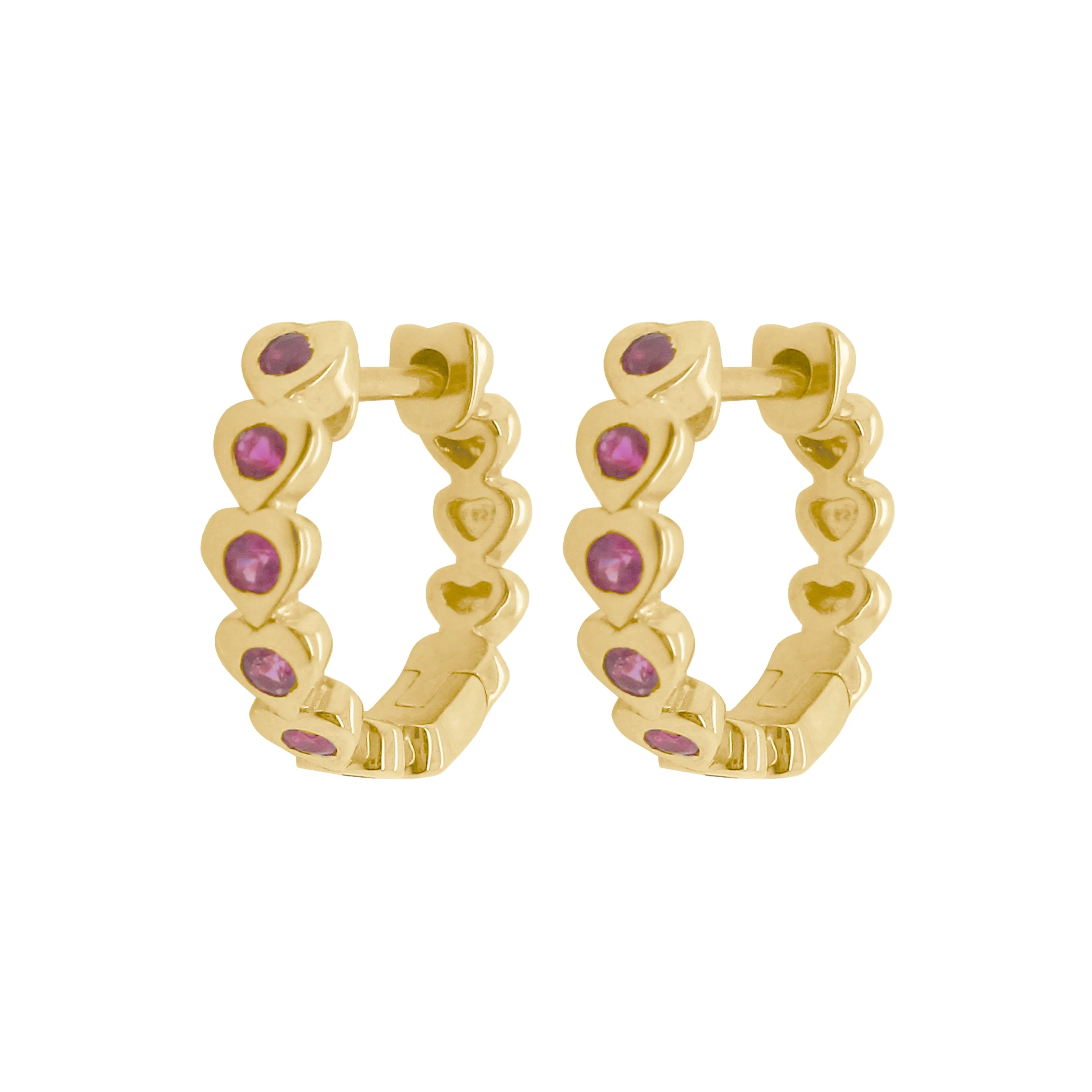 14K GOLD RUBY HANA HEART HUGGIES