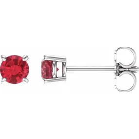 14K White 4 mm Lab-Grown Ruby Stud Earrings with Friction Post