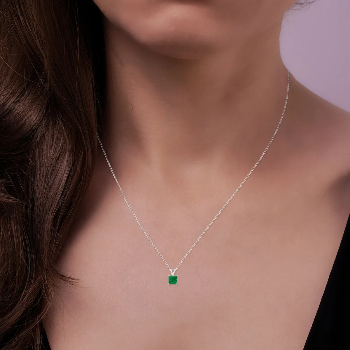 14K White Gold 4Mm Square Emerald Pendant