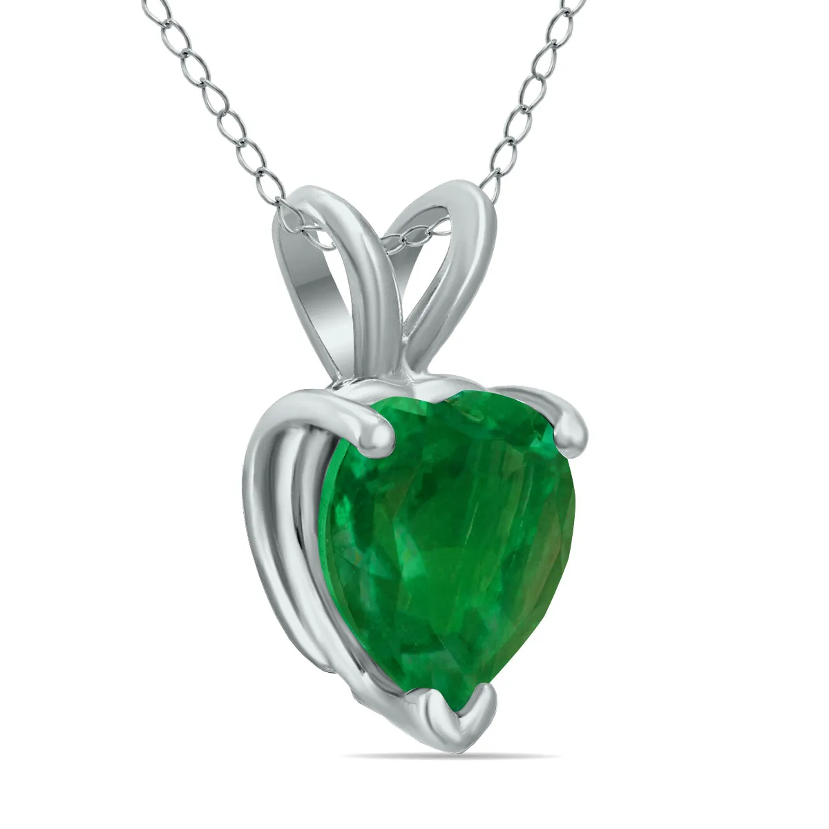 14K White Gold 5Mm Heart Emerald Pendant