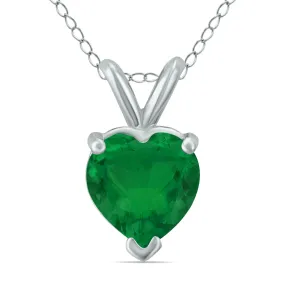 14K White Gold 5Mm Heart Emerald Pendant