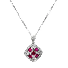 14K White Gold Ruby and Diamond Pendant Necklace