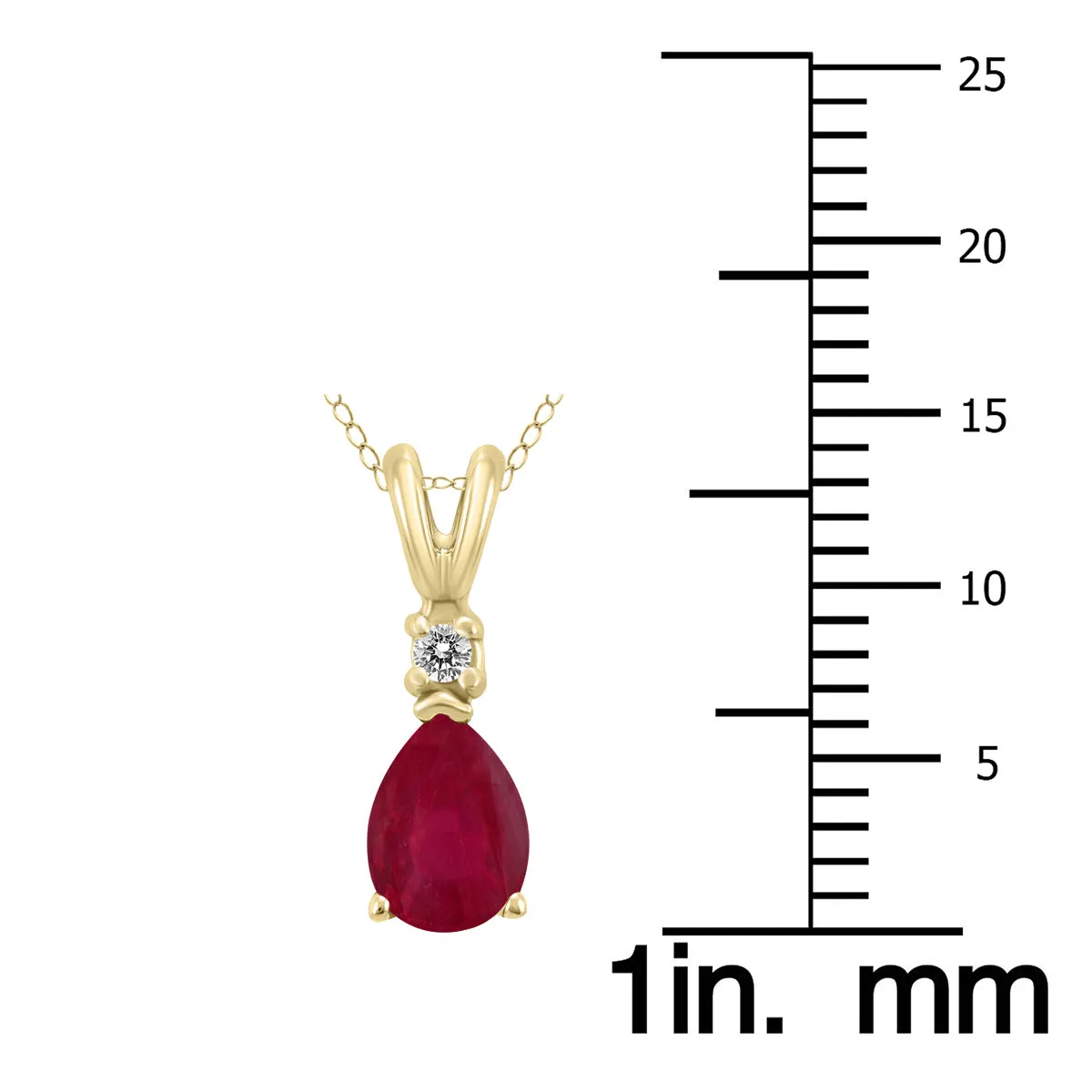 14K Yellow Gold 5X3Mm Pear Ruby And Diamond Pendant