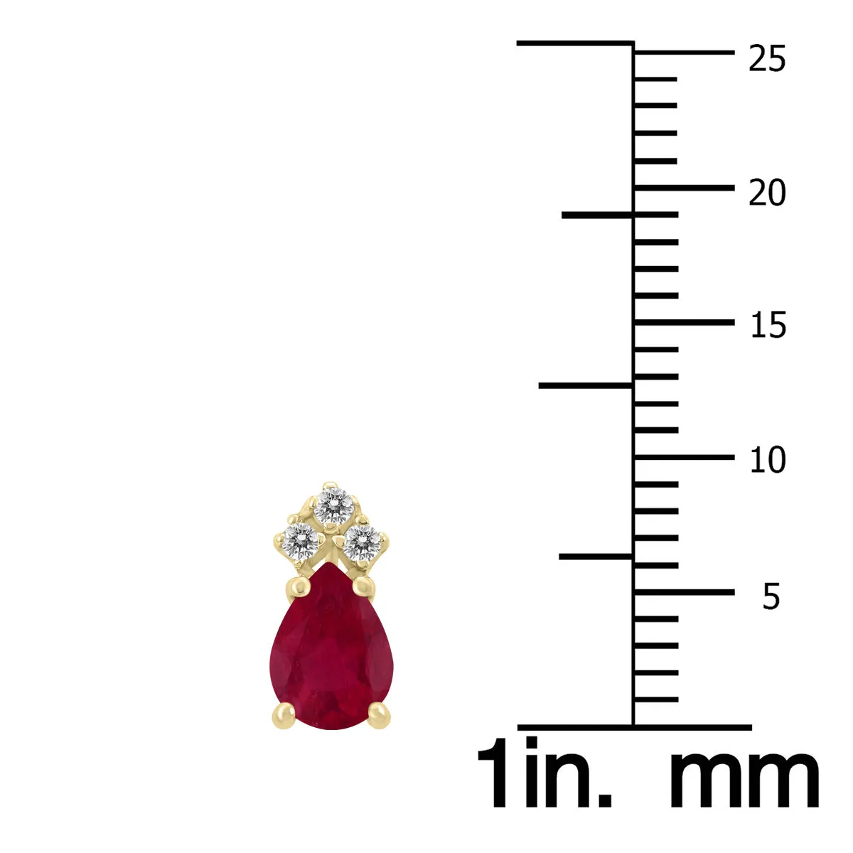 14K Yellow Gold 6X4Mm Pear Ruby And Three Stone Diamond Earrings