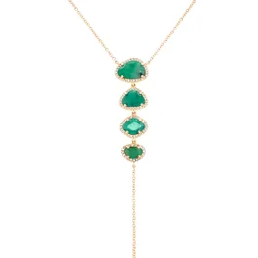 14K Yellow Gold Diamond   Emerald Lariat Necklace