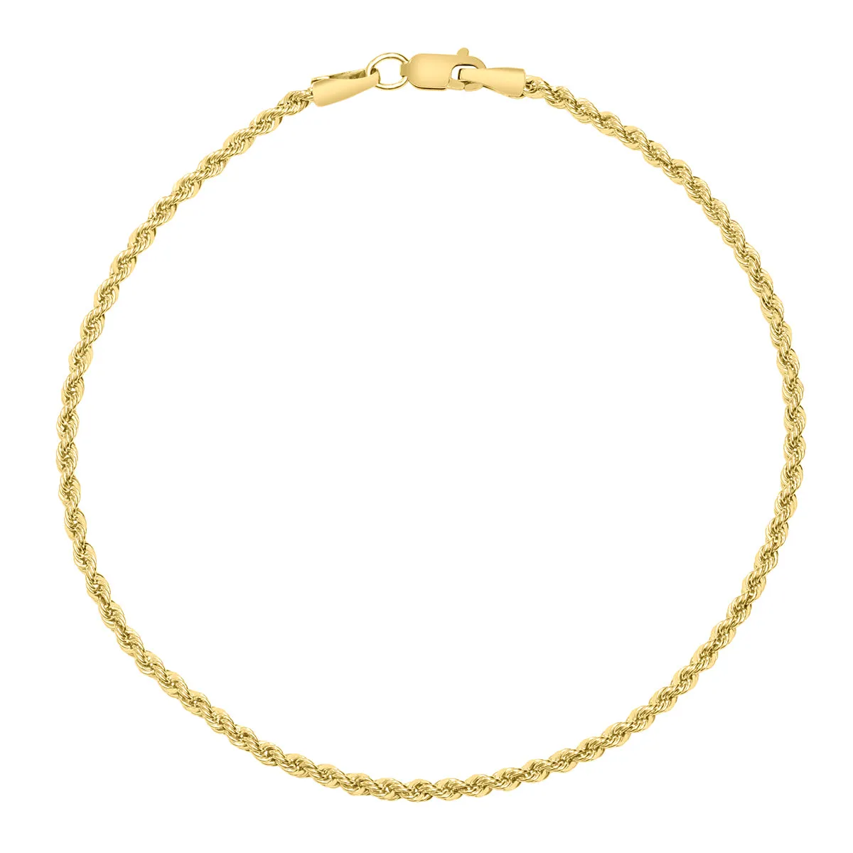 14K Yellow Gold Filled 2.1Mm Rope Chain Bracelet With Lobster Clasp