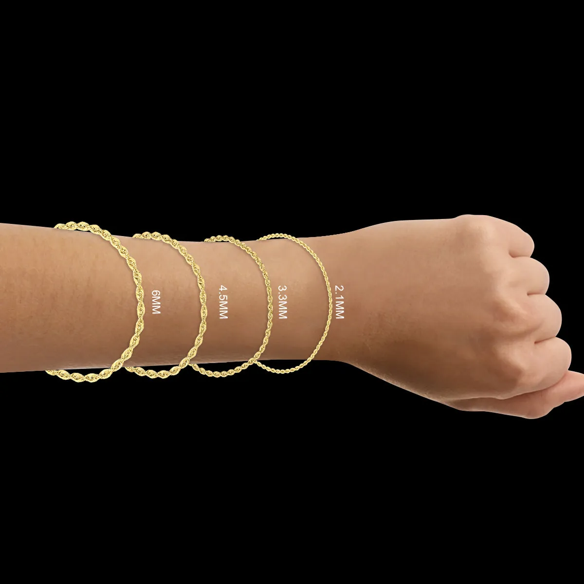 14K Yellow Gold Filled 2.1Mm Rope Chain Bracelet With Lobster Clasp