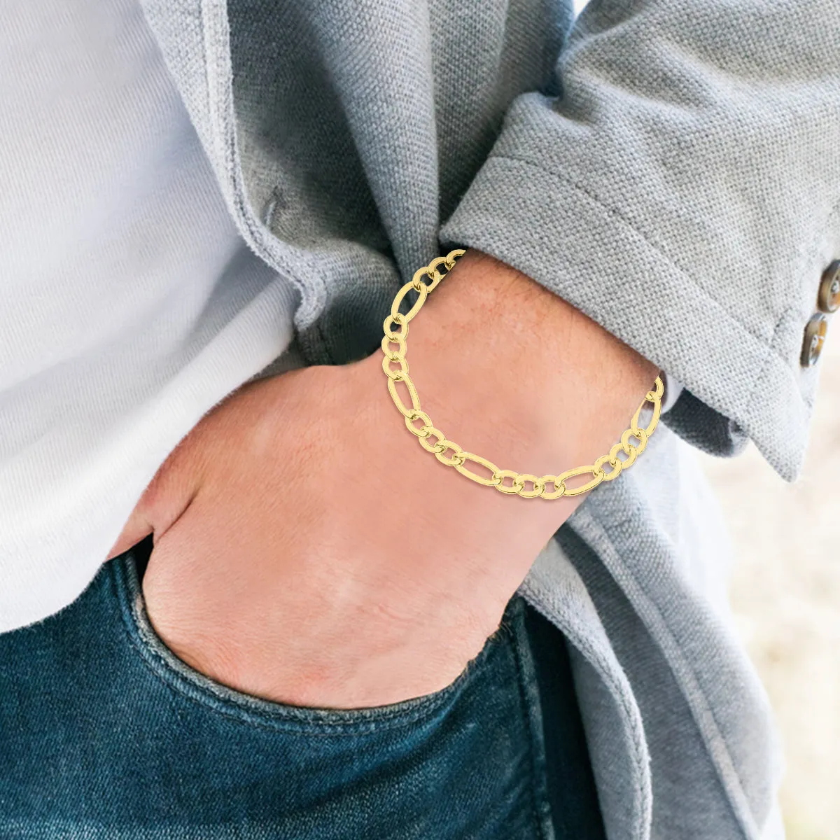14K Yellow Gold Filled 7.8Mm Figaro Bracelet With Lobster Clasp