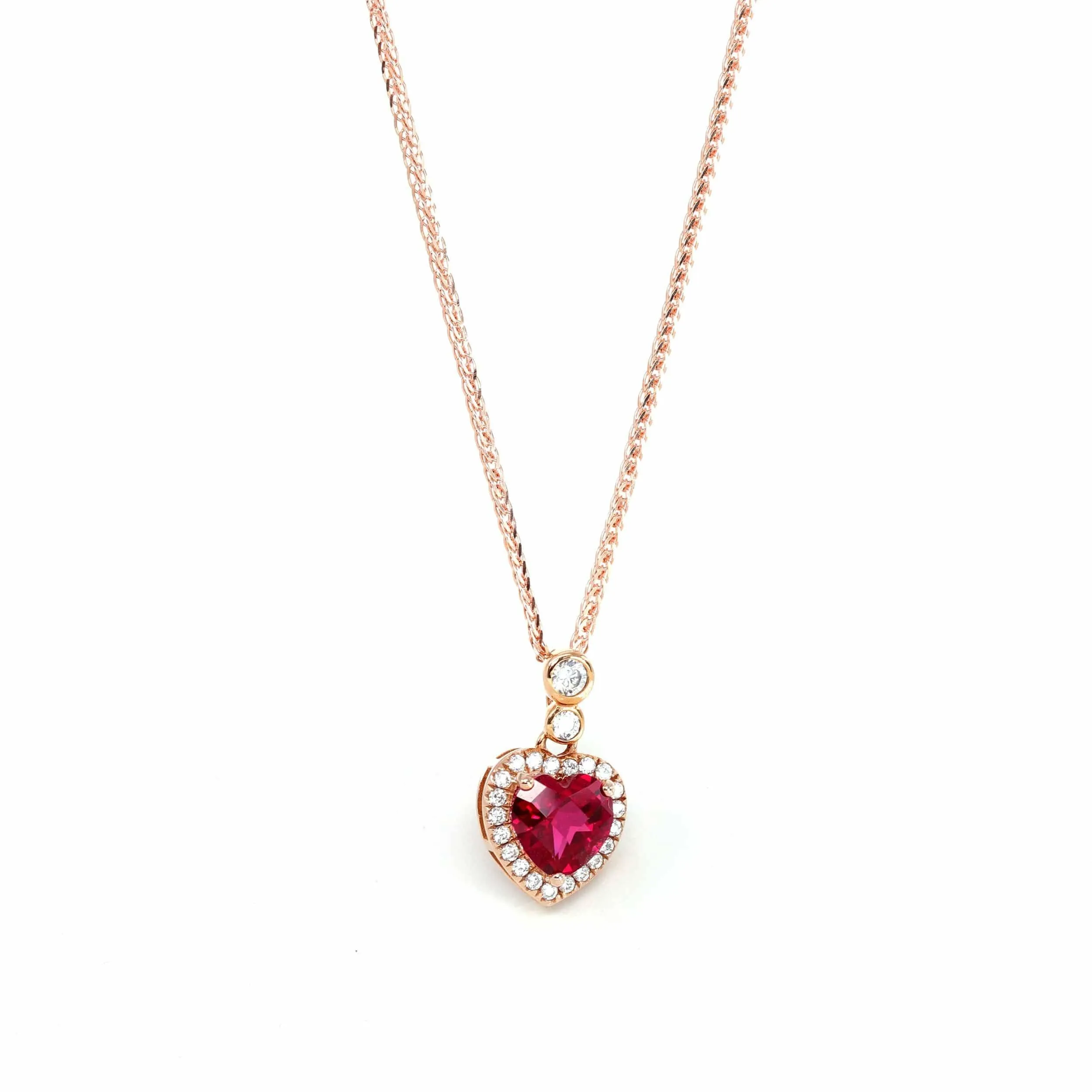 18k Rose Gold Lab. Created Sapphire, Ruby & CZ Pendant Necklace
