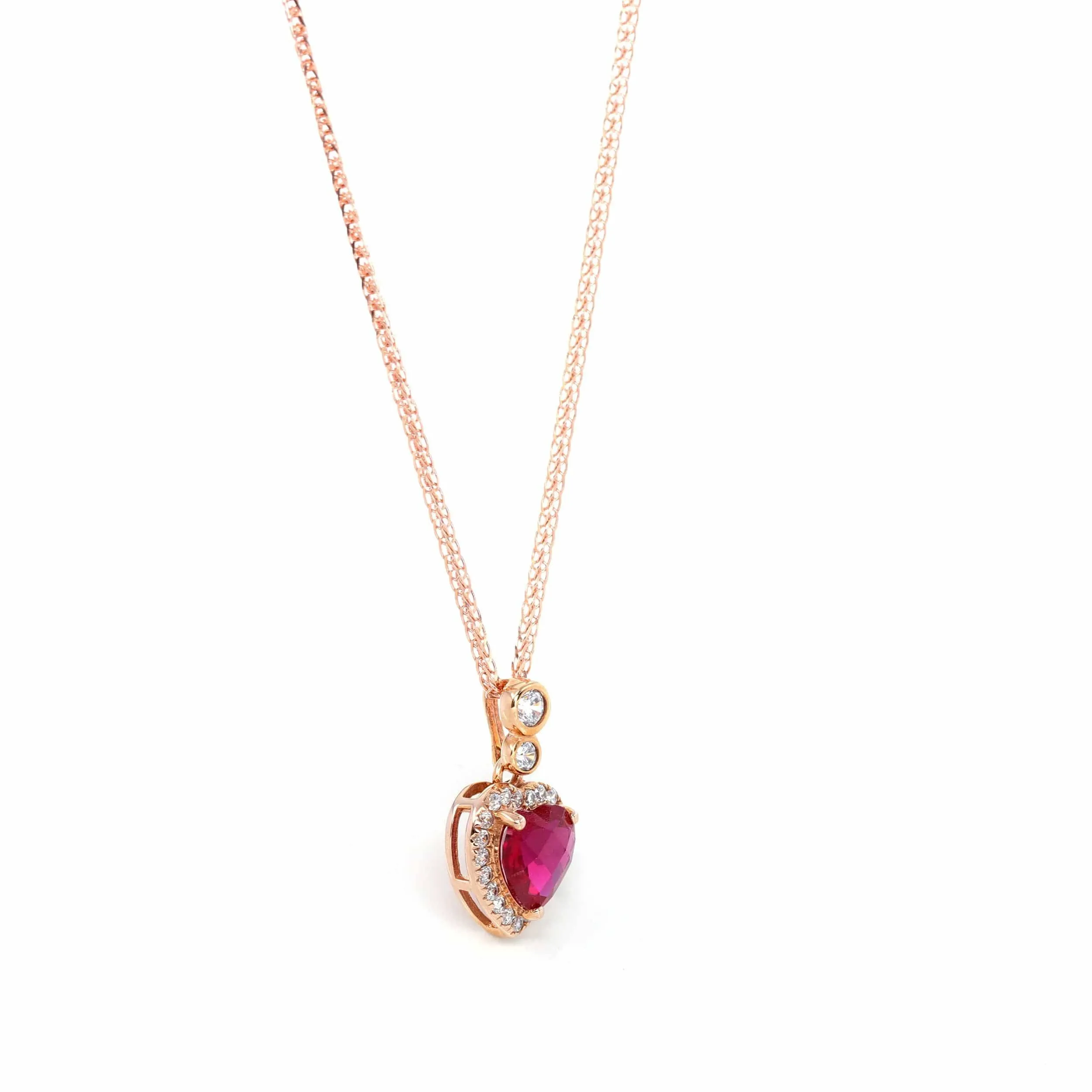 18k Rose Gold Lab. Created Sapphire, Ruby & CZ Pendant Necklace