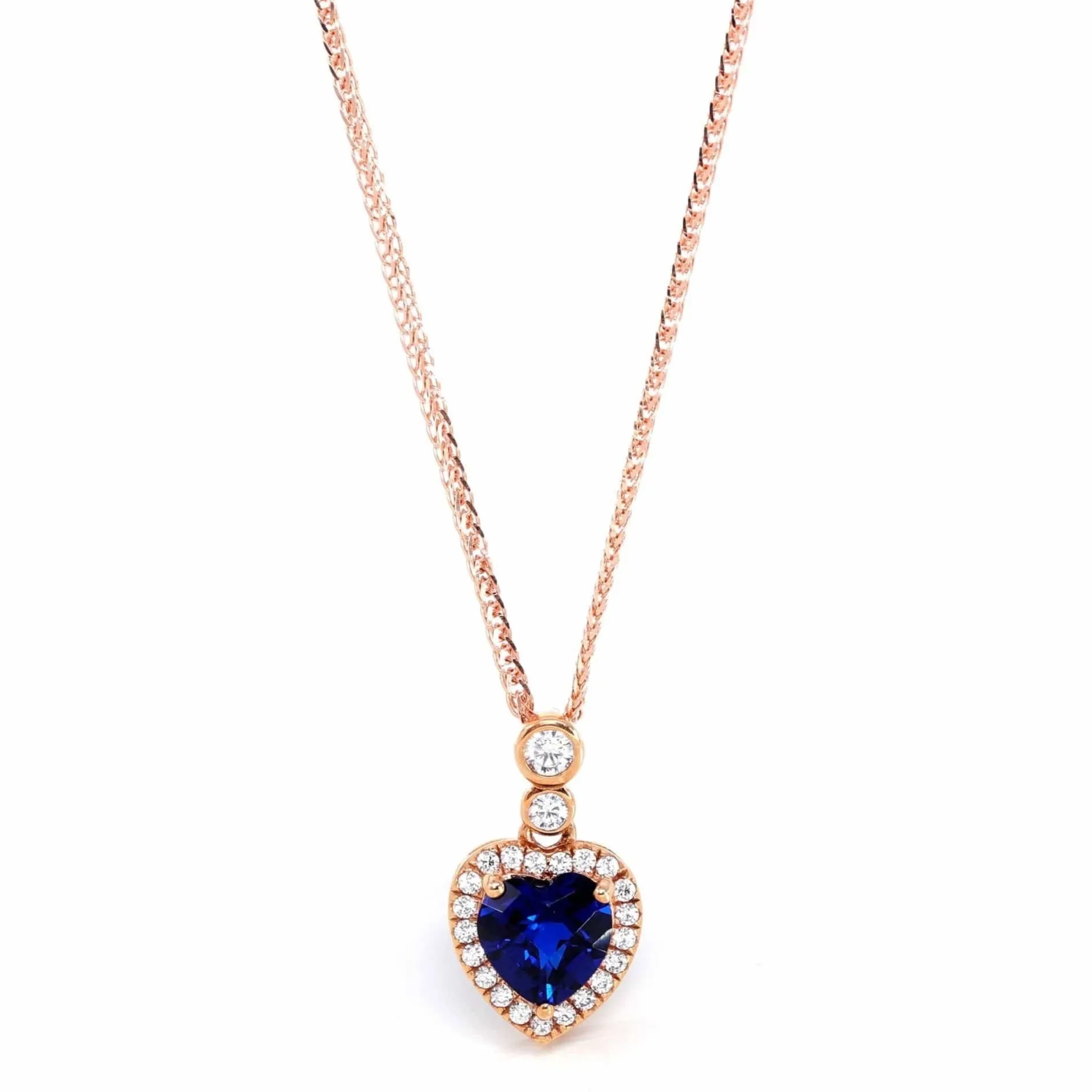 18k Rose Gold Lab. Created Sapphire, Ruby & CZ Pendant Necklace
