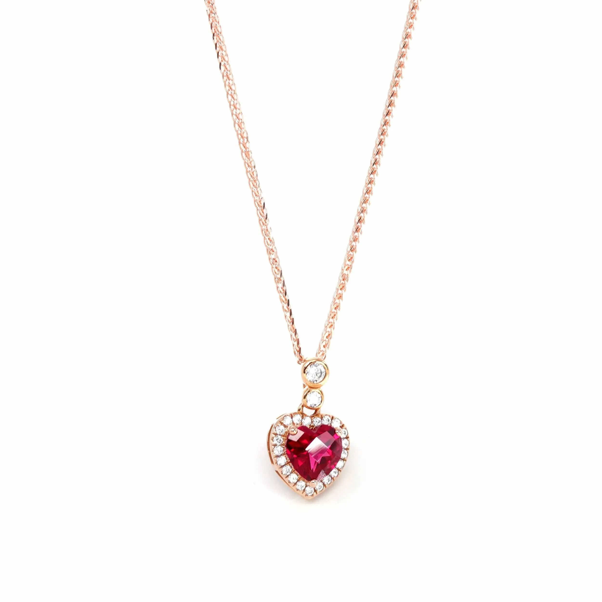 18k Rose Gold Lab. Created Sapphire, Ruby & CZ Pendant Necklace
