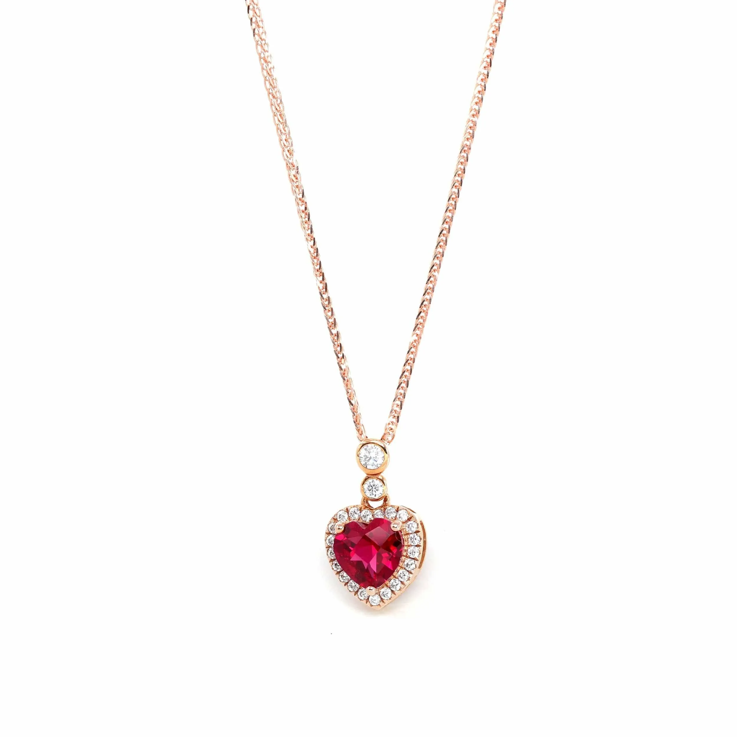 18k Rose Gold Lab. Created Sapphire, Ruby & CZ Pendant Necklace