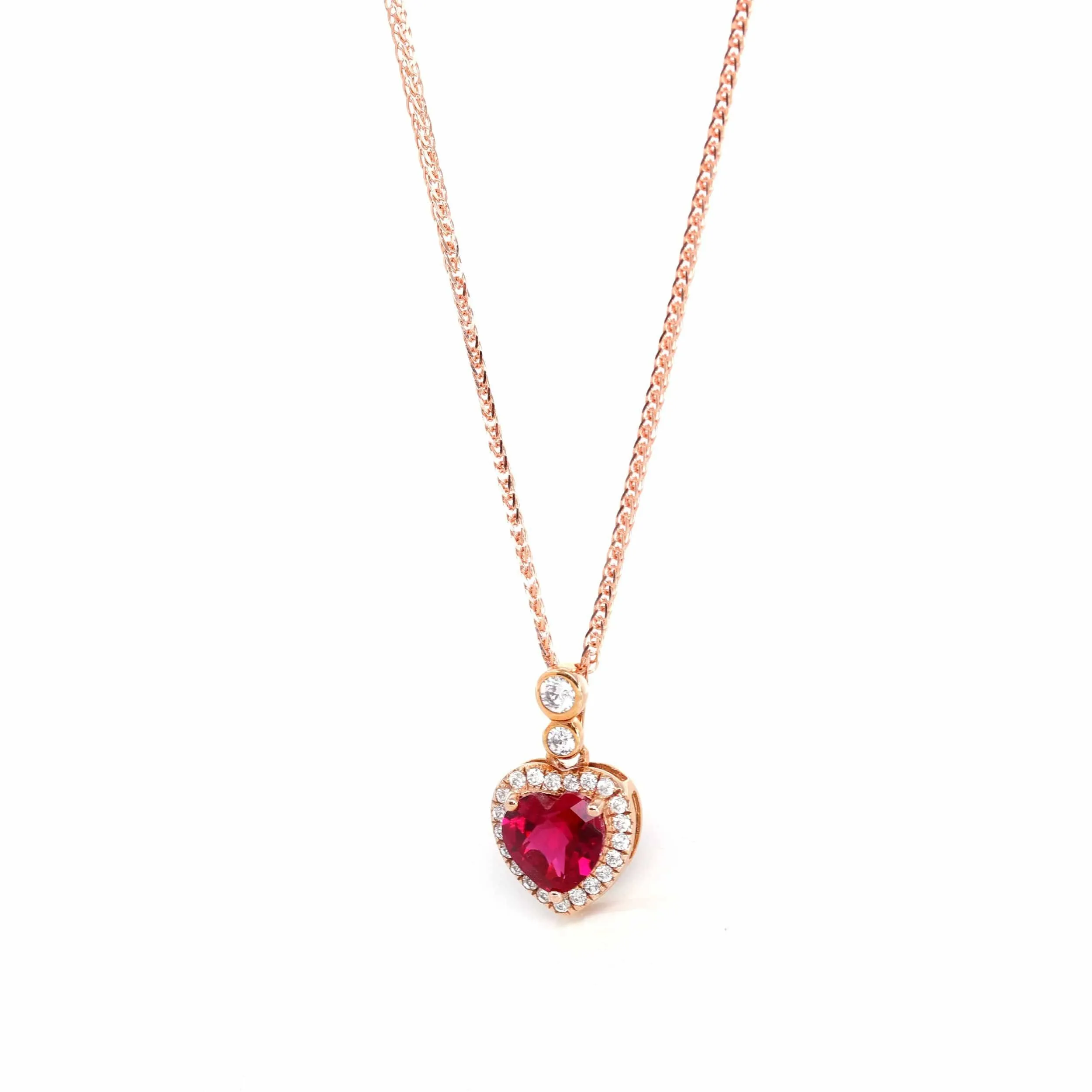 18k Rose Gold Lab. Created Sapphire, Ruby & CZ Pendant Necklace