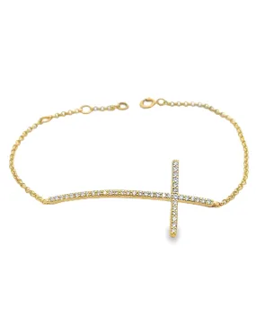18K Yellow Gold Diamond Cross Bracelet
