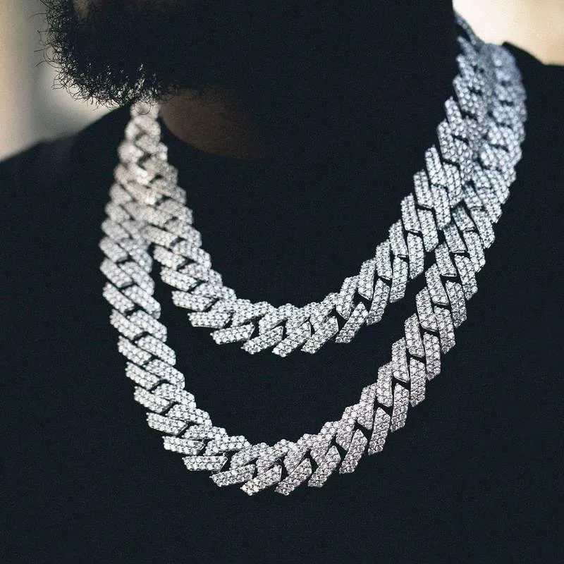 19mm Diamond Prong Link Choker/Bracelet Bundle in White Gold
