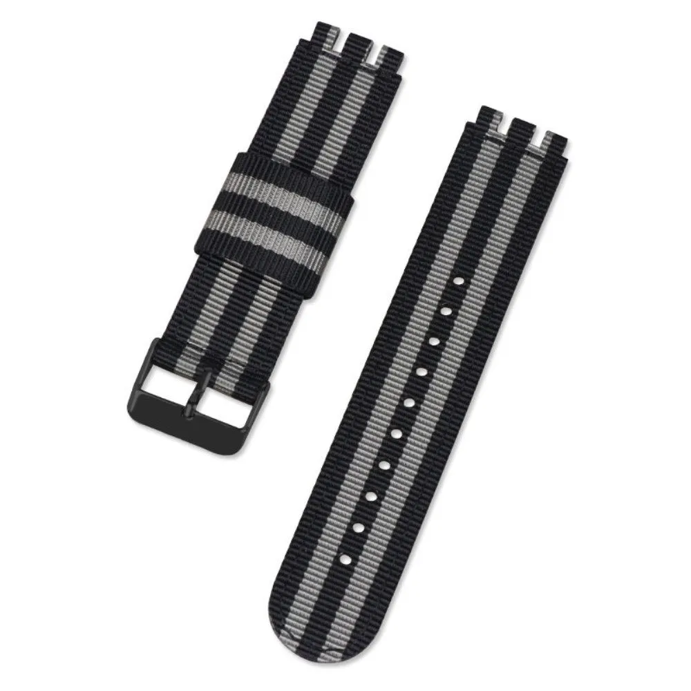 19mm Universal nylon   canvas watch strap in black buckle - Black / Grey