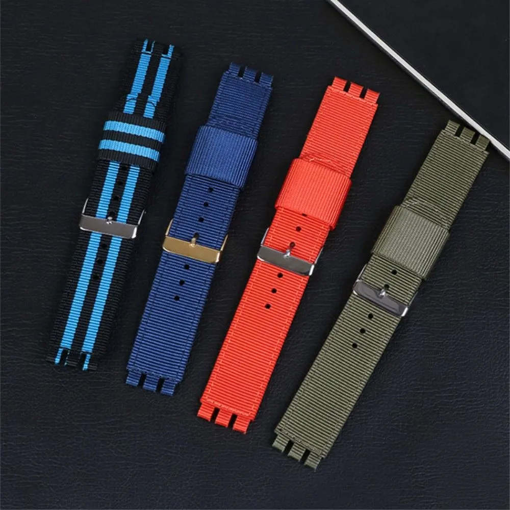 19mm Universal nylon   canvas watch strap in black buckle - Black / Grey