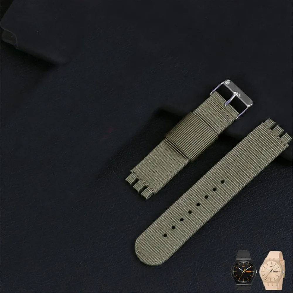 19mm Universal nylon   canvas watch strap in black buckle - Black / Grey