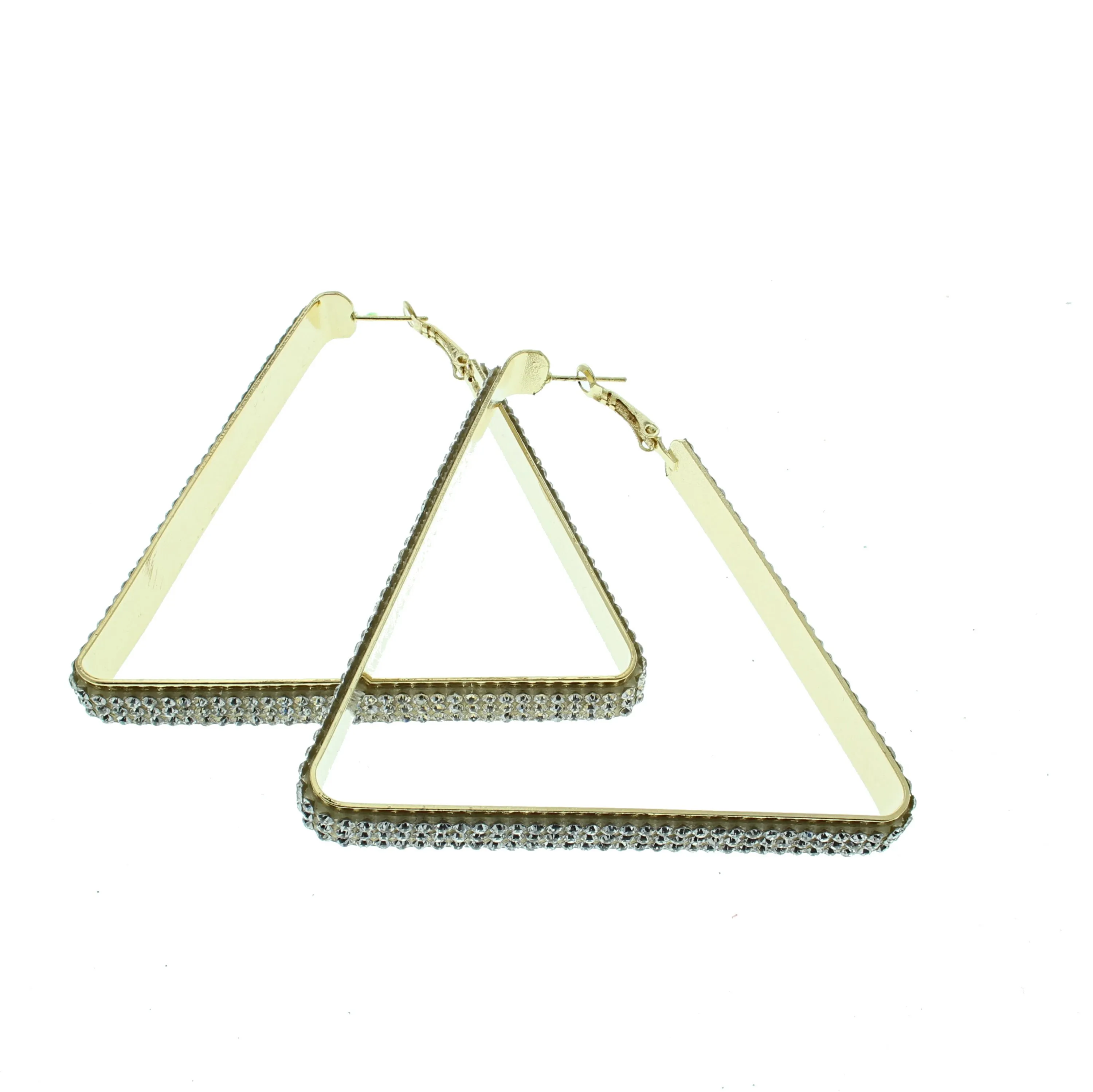 3 Row Crystal Stone Triangular Shaped Earrings