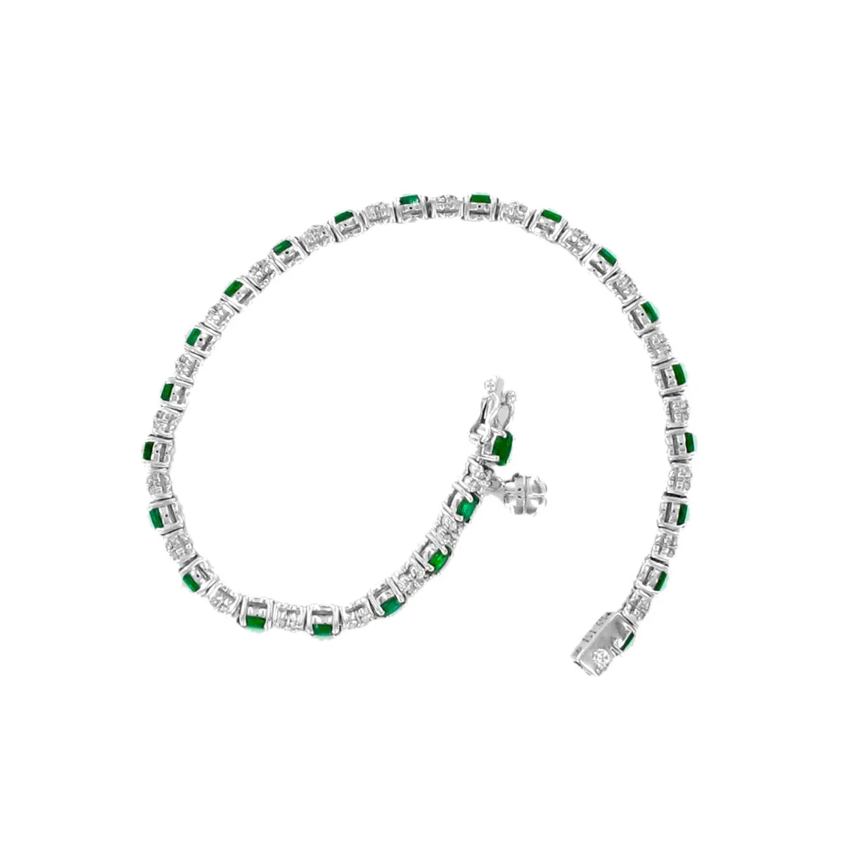 3.78ct Emerald & 1.68ct Diamond Tennis Bracelet | 18K White Gold