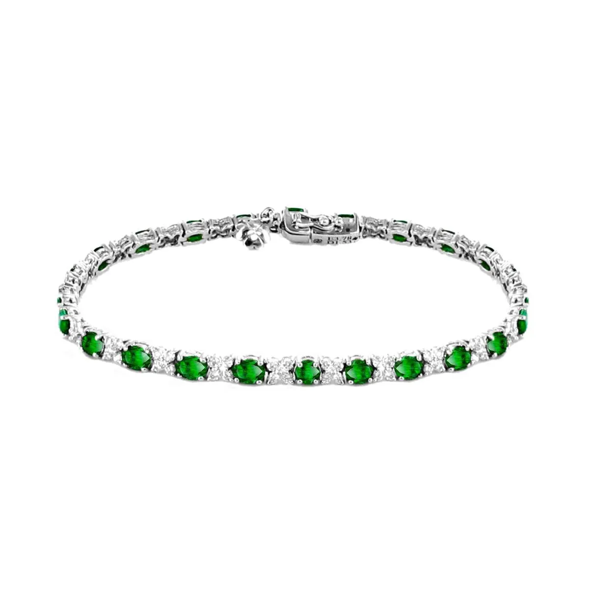 3.78ct Emerald & 1.68ct Diamond Tennis Bracelet | 18K White Gold