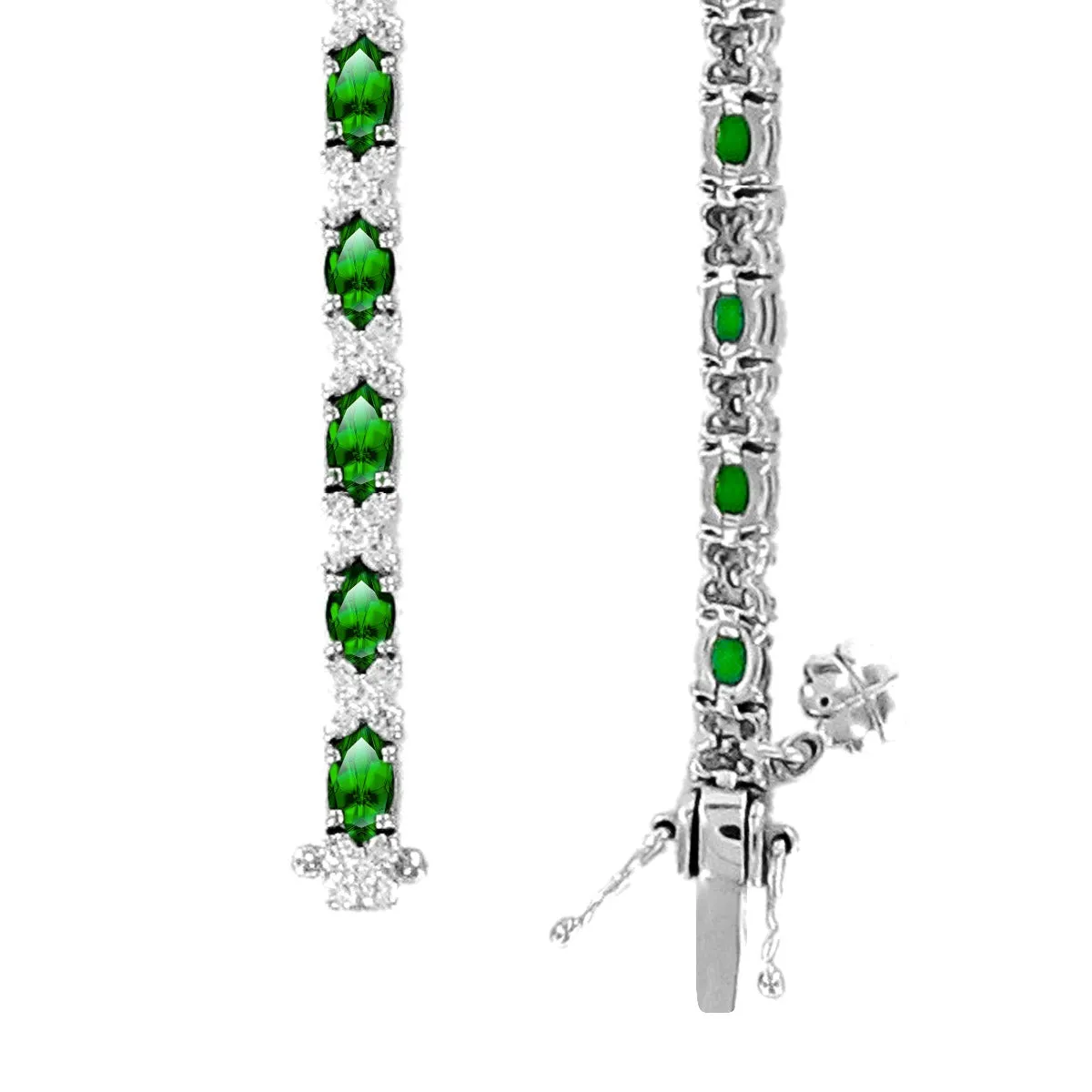 3.78ct Emerald & 1.68ct Diamond Tennis Bracelet | 18K White Gold