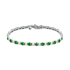 3.78ct Emerald & 1.68ct Diamond Tennis Bracelet | 18K White Gold