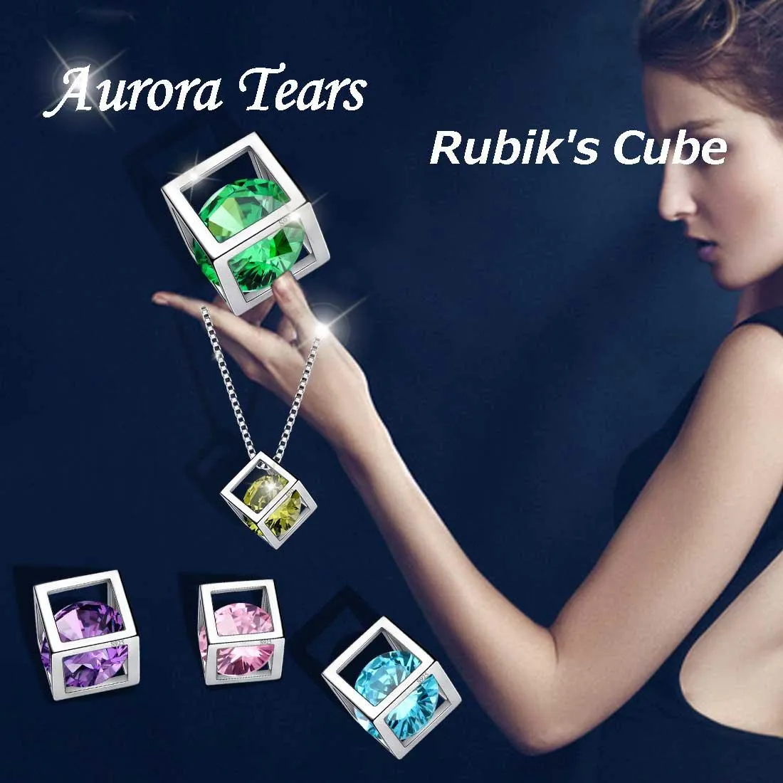 3D Cube Birthstone May Emerald Jewelry Set 3PCS Women Girls Birthday Gift