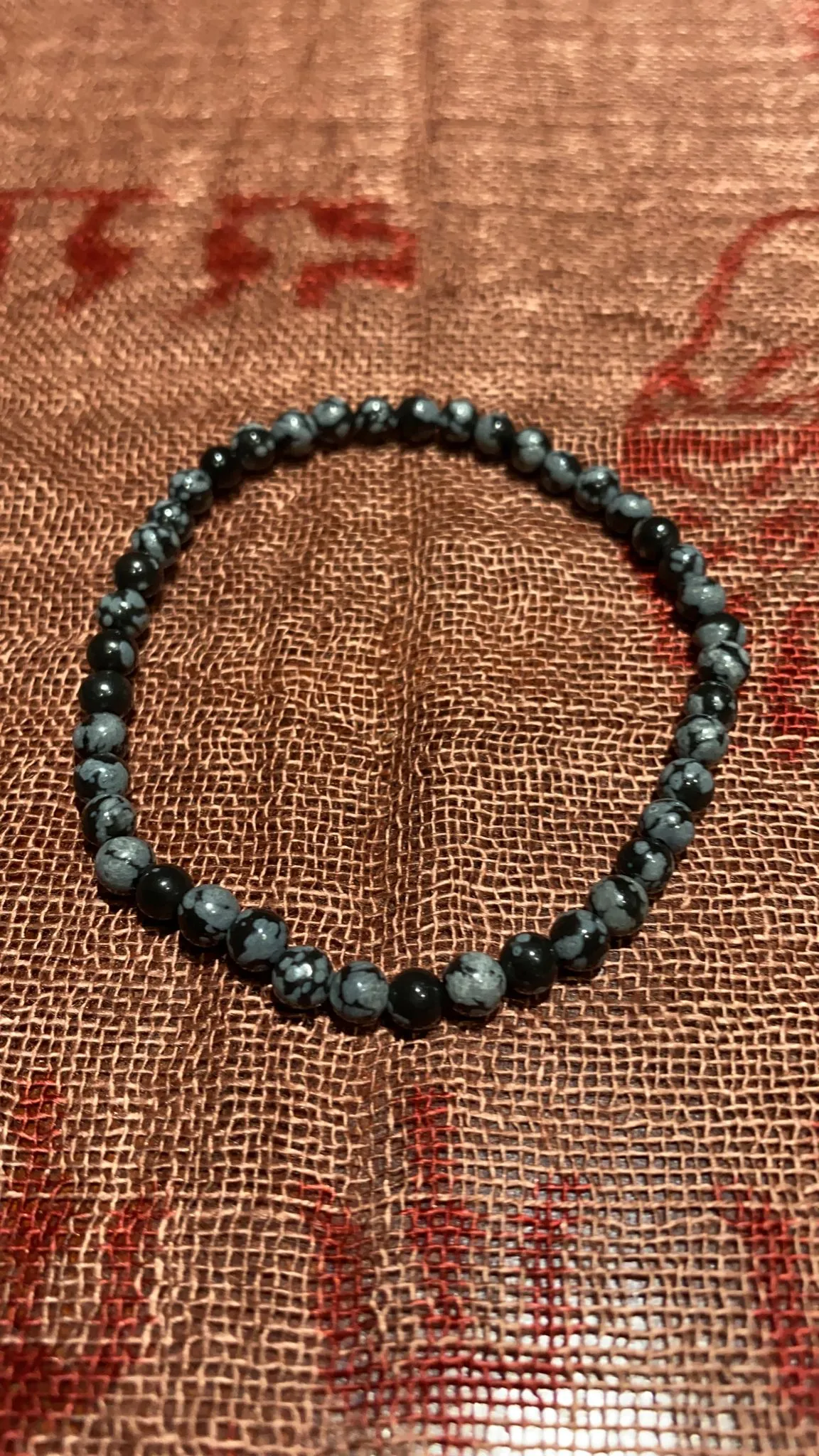 4MM Snowflake Obsidian Bead Bracelet