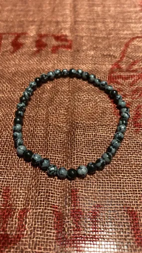 4MM Snowflake Obsidian Bead Bracelet