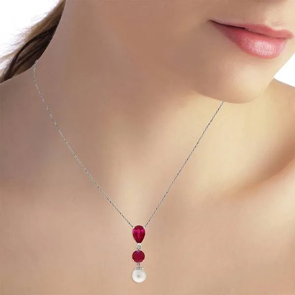 5.05 Carat 14K Solid White Gold Keep Your Cool Ruby Pearl Necklace