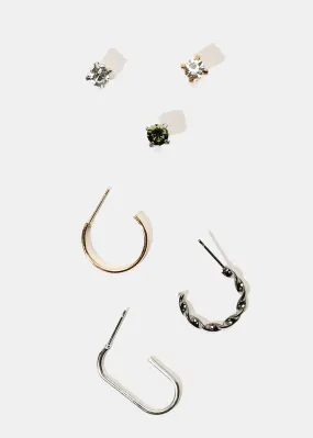 6-Pair Stud & Hoop Earrings