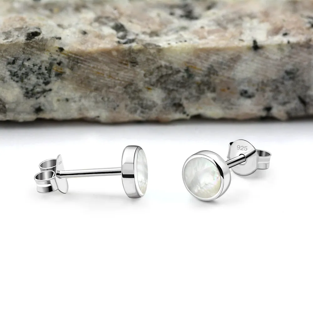 6mm | Mother of Pearl Round Sterling Silver Stud Earrings