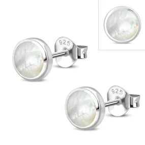 6mm | Mother of Pearl Round Sterling Silver Stud Earrings