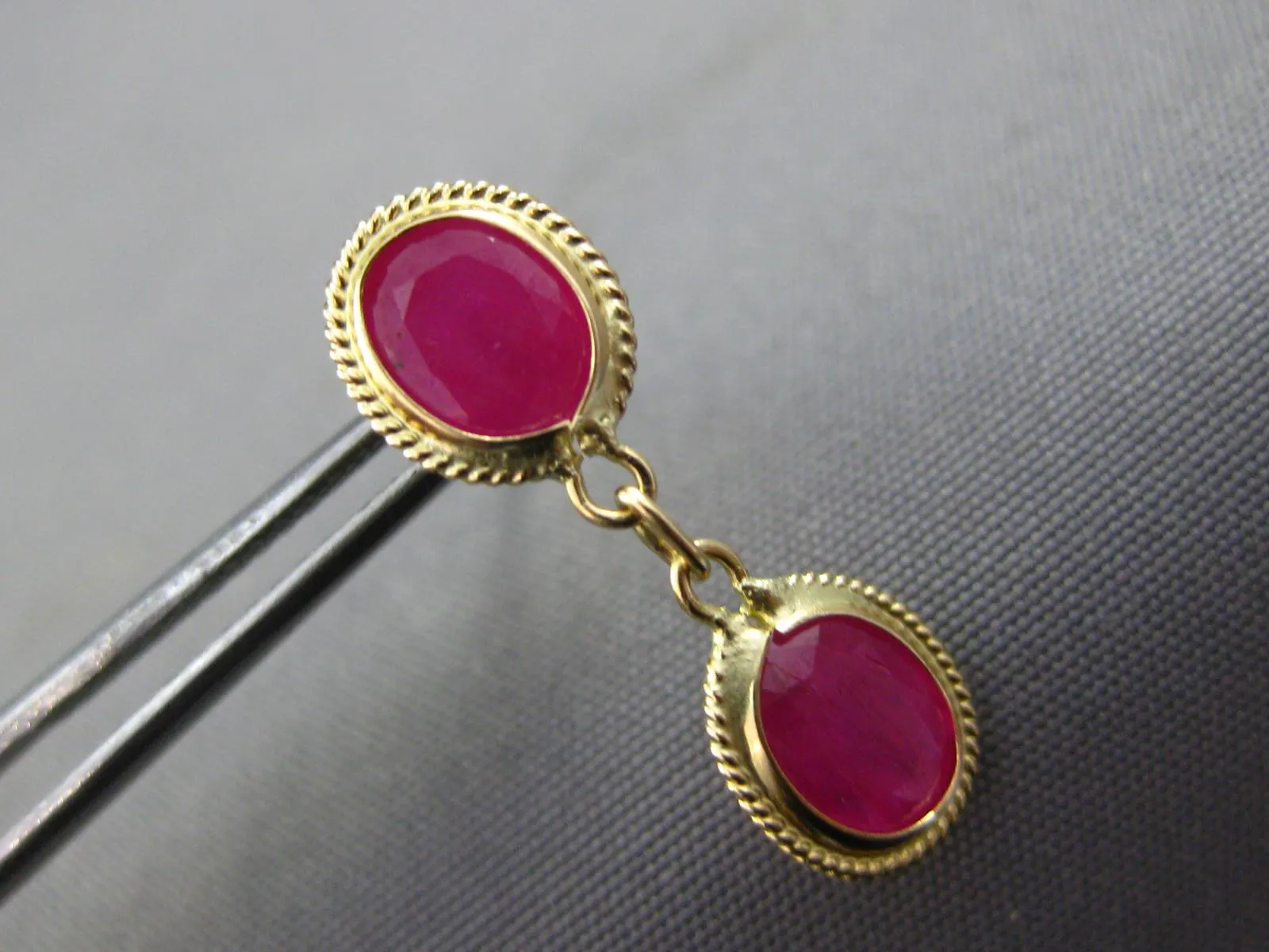 .76CT AAA RUBY 14K YELLOW GOLD DOUBLE OVAL FILIGREE BY THE YARD HANGING EARRINGS